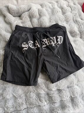 Stampd Black Swim Trunks with White Gothic Script